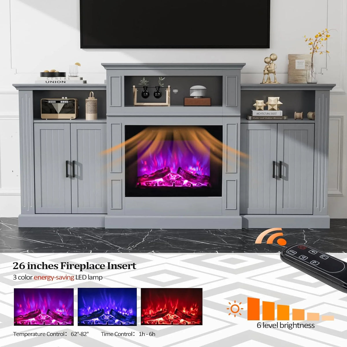 Electric Fireplace with Mantel, 79 inches Fireplace TV Stand Media Console Entertainment Center, Gray A5933