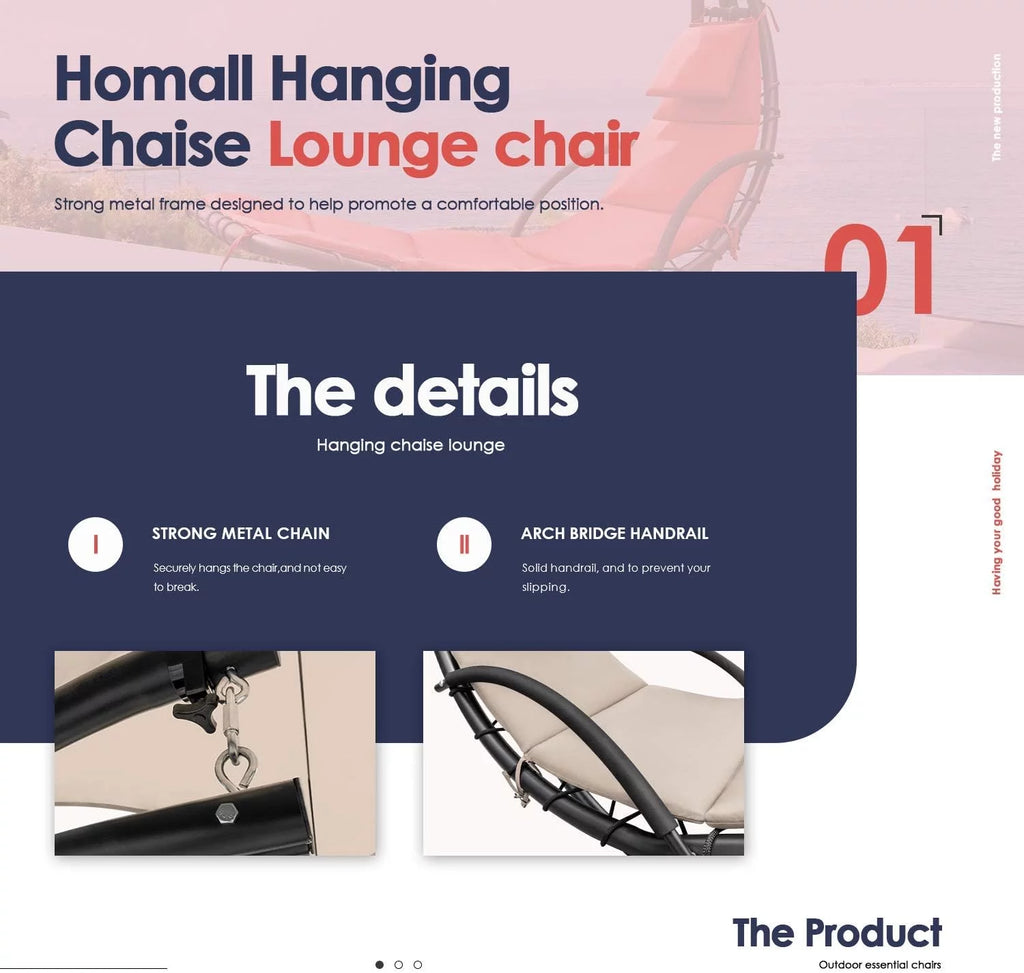 Hanging Curved Chaise Lounge Chair with Pillow, Canopy & Stand O1992