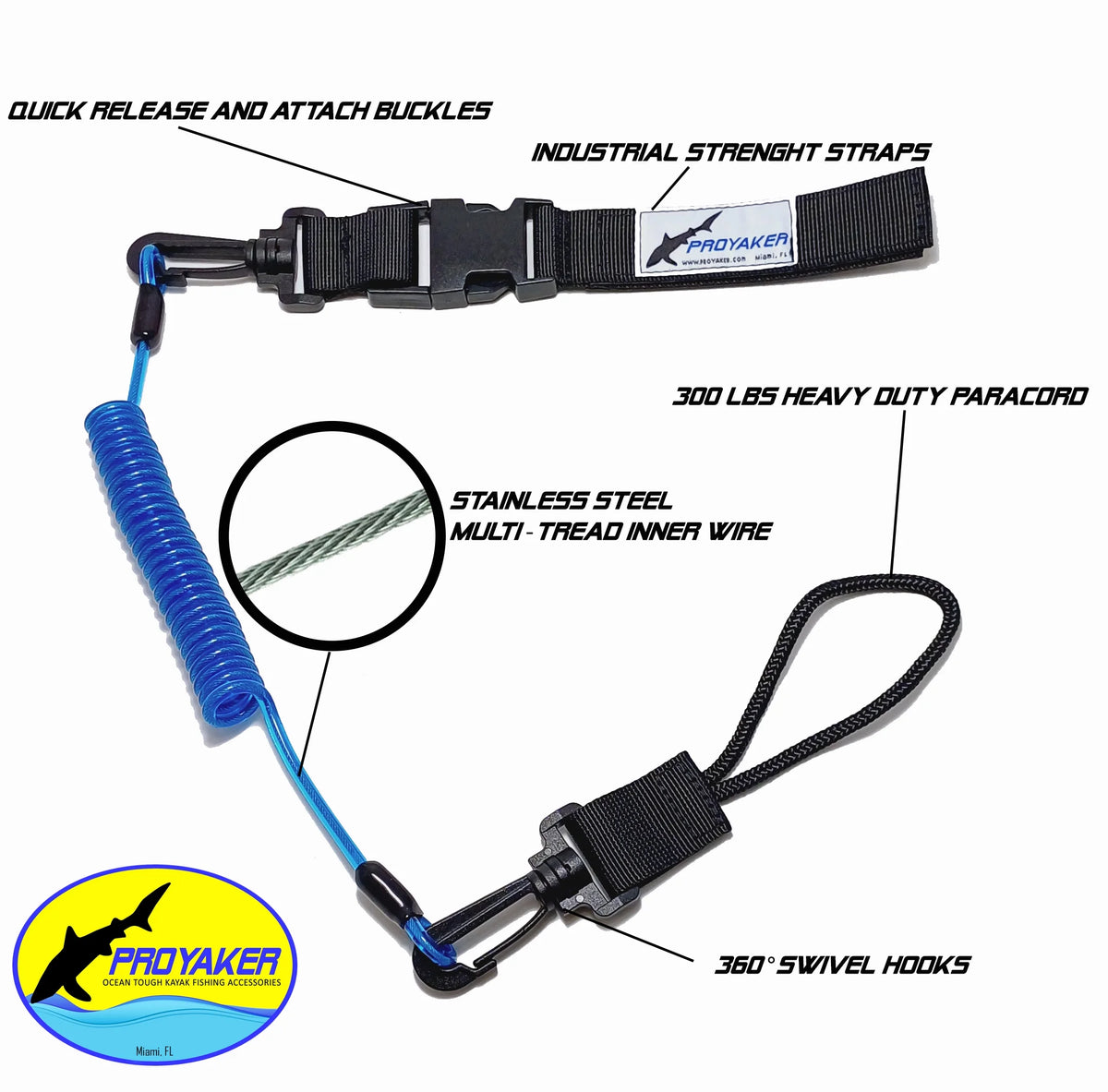 Ocean Tough Kayak Accessories Set of 2 Universal Paddle / Fishing Rod Leash M460