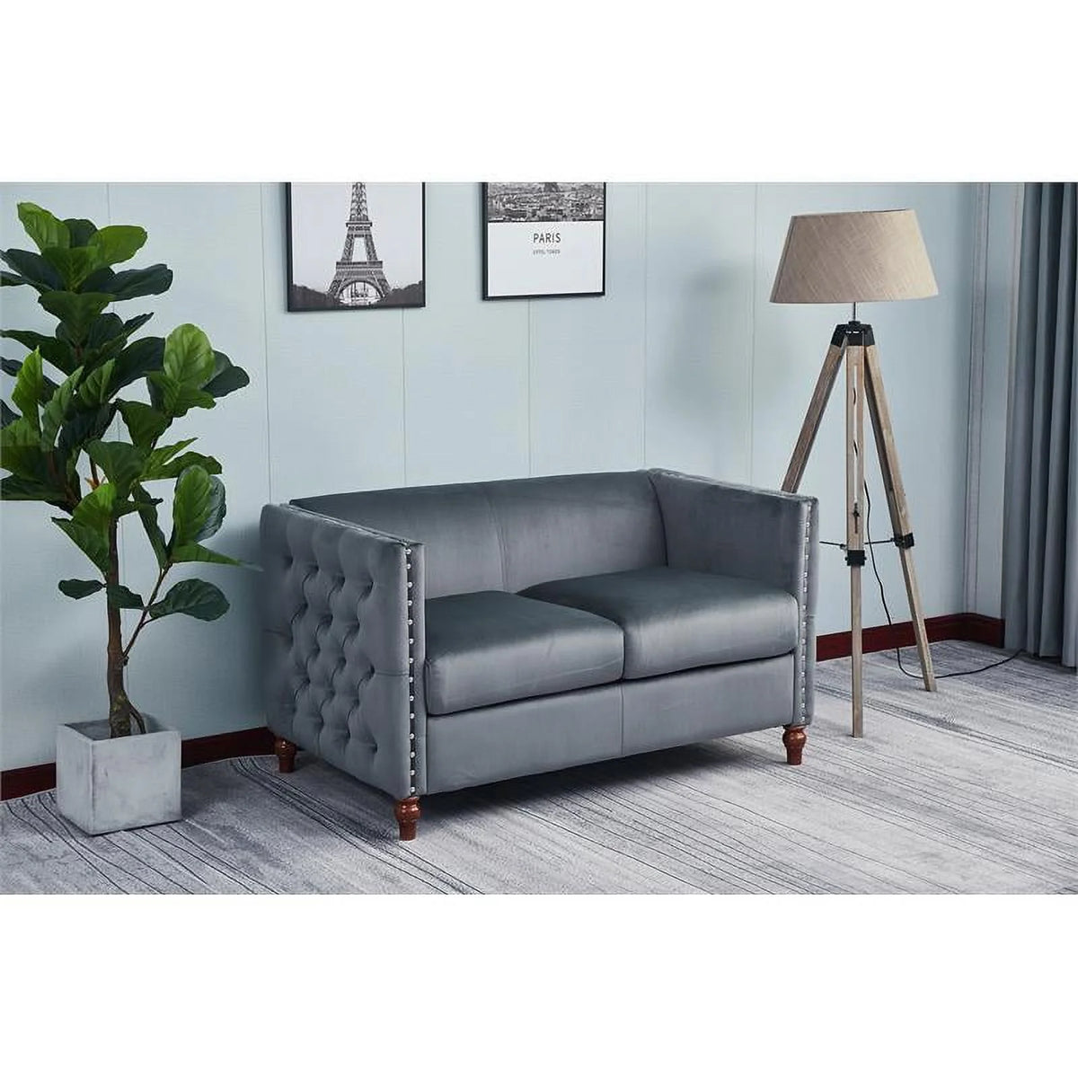Velvet Sofa and Loveseat Set of 2 Gray E453476