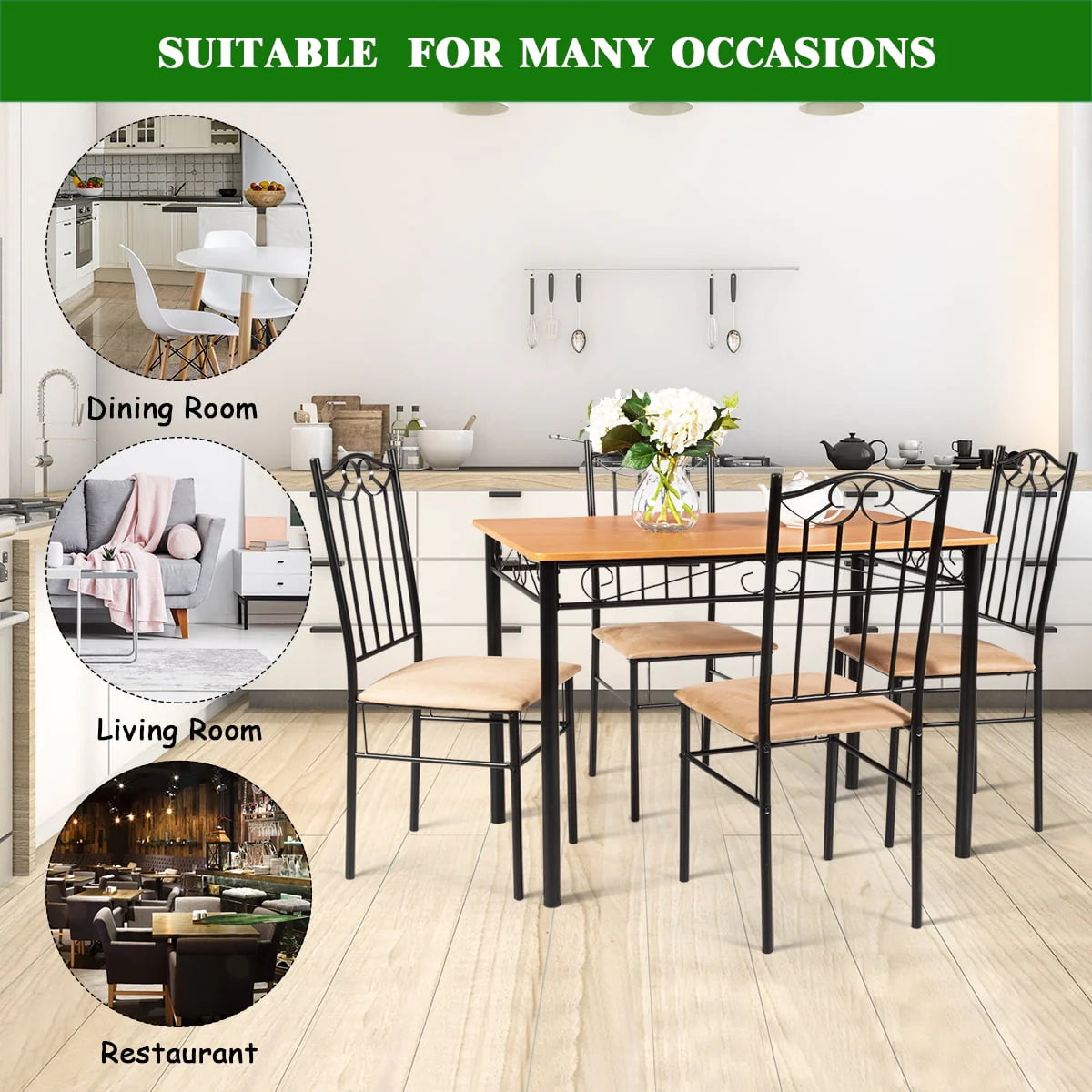 5 PC Wood Metal Dining Set with Table and 4 Chairs C918